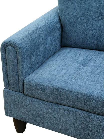 Blue L-Shaped 3-Piece Flannel Sofa with Storage Ottoman Set, Sectional Couch Sofa Set for Living Room, Office, Small Space