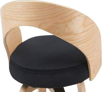 Sonia Modern Swivel Bar Height Stool with Black Upholstered Seat and Patterned Oak Wood Finish Set of 3