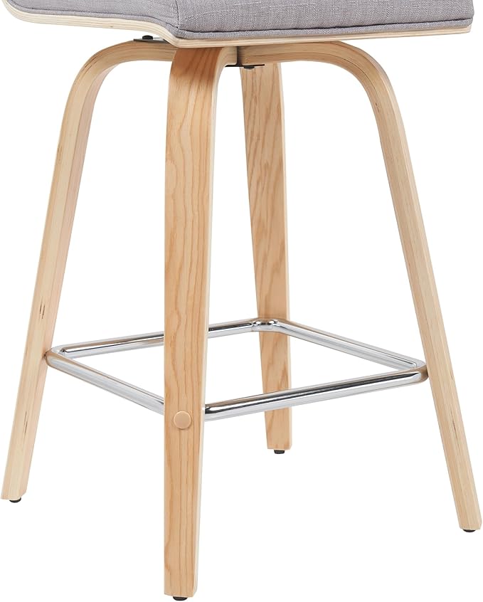 Vienna Modern Counter Height Swivel Bar Stool with Grey Upholstered Seat and Patterned Oak Wood Frame Set of 3