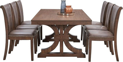 KEIKI Retro 7-Piece Wooden Dining Table Set for 6 Person, Mid-Century Style Table Set with Rectangular MDF Table and 6 Faux Leather Upholstered Chair, Easy Assembly, for Kitchen, Dining Room, Oak