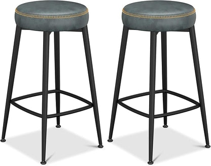 Counter Height Bar Stools, 26" H Backless Bar Stools Set of 4, Upholstered Faux Leather Kitchen Counter Stools, Mid Century Modern, Kitchen Island Home Bar, Pub, Black Blue