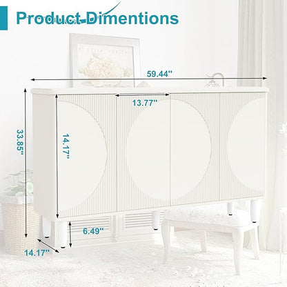 59.4" Sideboard Buffet Cabinet with Storage, Kitchen Buffet Storage Cabinet with Doors & Shelves, Modern Sideboard for Living Room, Kitchen, Hallway, White