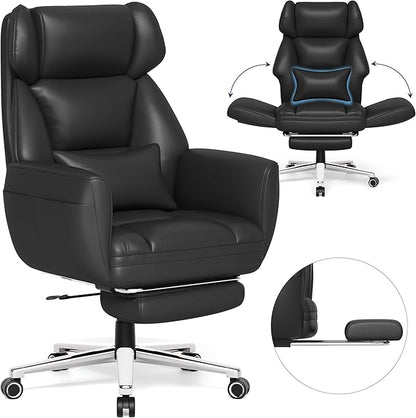 GABRYLLY Ergonomic Chair with Footrest – Wide Cross Legged Chair with Reversible Armrests, 120°Tilt, Lumbar Support,Heavy-Duty Base, Big and Tall Executive Chair Plus, Black, GY82766