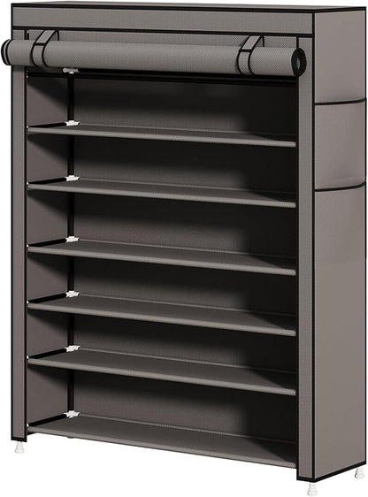 Calmootey 7 Tier Shoe Rack Organizer to Hold 35 Pairs, Portable Shoe Shelf with Nonwoven Fabric Cover for Closet Hallway, Bedroom, Entryway, Grey