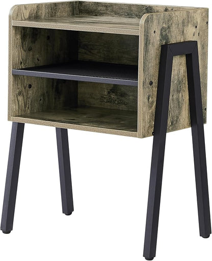 VECELO Nightstand Industrial Side End Table/Stackable Accent Furniture with 2-Tier Open Storage Compartments for Bedroom, Living Room and Small Spaces
