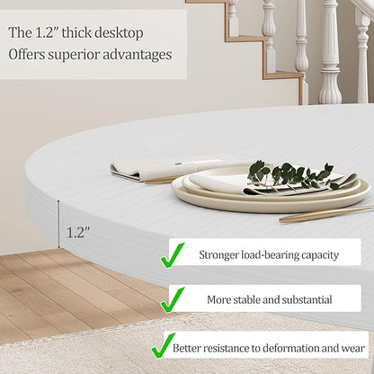 GarveeHome Round Dining Table for 4,Kitchen Dining Room Circle Dinner Pedestal Table,Space Saving Wood Kitchen & Dining Room Furniture,White 47-inch Diameter