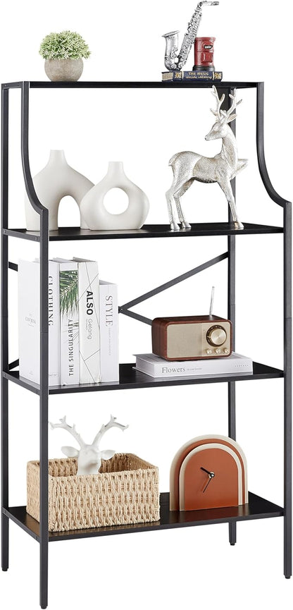 4 Tier Bookshelf, Entryway Standing Shelf Units with Storage, Small Bookcases with Open Shelves, Home Storage Shelving for Bedroom, Study, Living Room, Wood Black