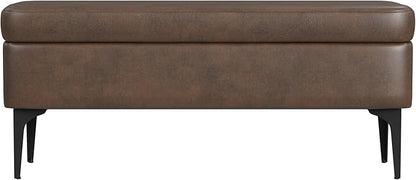HomePop Upholstered Storage Bench with Metal Leg Home Décor|Bench with Storage for Living Room & Entryway - Brown Faux Leather