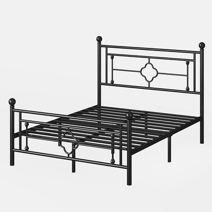 SHA CERLIN 14 Inches Queen Size Metal Platform Bed Frame/Vintage Iron-Art Headboard and Footboard/Mattress Foundation for Storage/No Box Spring Needed/Noise-Free/Easy Assembly/Black