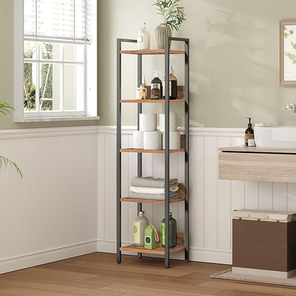 Bookshelf, 5-Tier Bookcase, Standing Book Shelf for Small Space, Storage Shelf Organizer, for Living Room, Bedroom, Study, Balcony, Rustic Brown and Black BKHR5501
