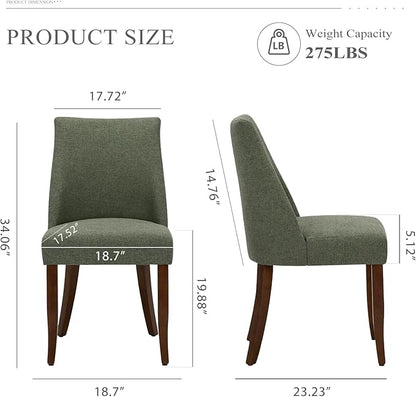 COLAMY Upholstered Dining Chairs Set of 2, Mid Century Modern Kitchen Chairs with Back, Farmhouse Fabric Side Dining Room Chairs with Wood Legs for Dining Room Restaurant, Green