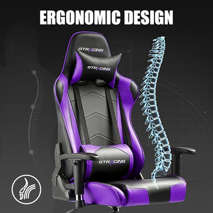 GTRACING Gaming Chair, Ergonomic Office Computer Chair with Lumbar & Headrest Support, Swivel Video Game Chair with Height & Armrest Adjustable for Adults, Purple