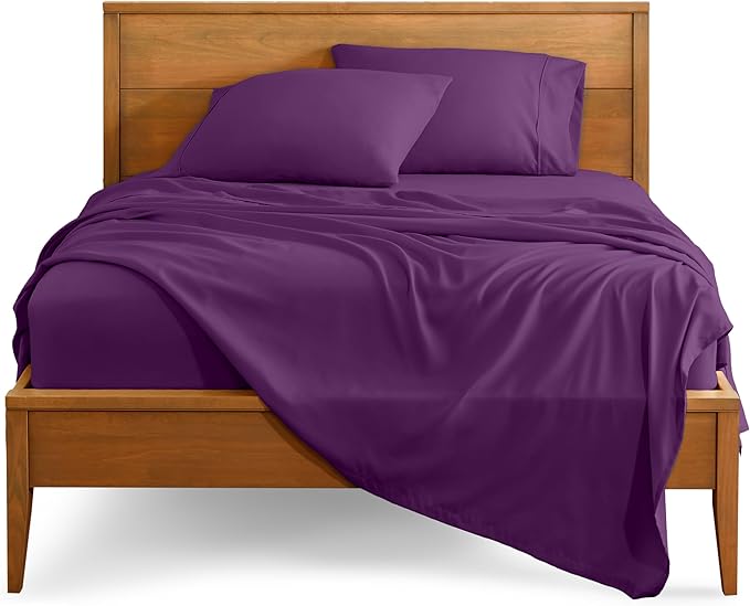 Bare Home Queen Sheet Set - Luxury 1800 Ultra-Soft Microfiber Queen Bed Sheets - Double Brushed - Deep Pockets - Easy Fit - 4 Piece Set - Bedding Sheets & Pillowcases (Queen, Plum)
