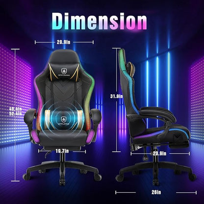 GTPLAYER Gaming Chair, RGB Gaming Chairs with LED Lights, Video Gaming Chair for Adults, Ergonomic Computer Gaming Chair with Linkage Armrest, Reclining Chair with Headrest (with Massage, Black)