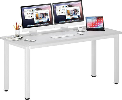 DlandHome 63 inches X-Large Computer Desk, Composite Wood Board School Desk, Decent and Steady Home Office Desk/Workstation/Table, BS1-160WW, White and White Legs, 1 Pack