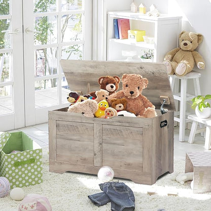 31.5" Storage Chest, Wooden Storage Bench, Lift Top Toy Chest with 2 Safety Hinges, Large Toy Box, Entryway Shoes Bench for Living Room, Bedroom, Grey