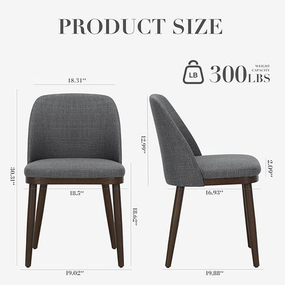 COLAMY Upholstered Dining Chairs Set of 2, Modern Kitchen Chairs with Back, Fabric Side Chair with Wood Legs for Dining Room Restaurant, Light Grey