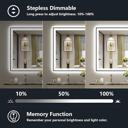 55x36 Inch LED Bathroom Mirror with Lights (Front Lit and Backlit) Black Framed Lighted Vanity Mirror for Bathroom Wall Dimmable Anti-Fog Memory Tempered Glass Horizontal/Vertical