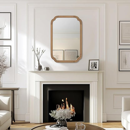 WallBeyond 20" x 30" Rounded Corner Arch Wall Mirror with Wood Frame for Entryway, Living Room or Bedroom Home Decor - Light Woodgrain [20" x 30" Honey-Colored]