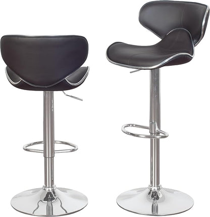 Roundhill Furniture Masaccio Cushioned Leatherette Upholstery Airlift Adjustable Swivel Barstool with Chrome Base, Set of 2, Brown