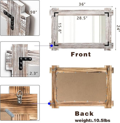 MeMoreCool Farmhouse Rustic Wood Framed Bathroom Mirror, Decorative Wall Mounted Rectangular Mirror for Bedroom, Living Room, or Bathroom, 24x36 Inch, White