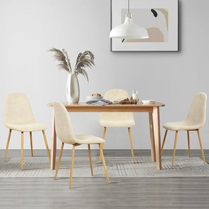 FurnitureR Dining Chairs Set of 4, Upholstered Chenille Fabric Dining Room Seating with Sturdy Metal Legs, Armless Mid-Back Side Chairs for Kitchen, Living Room, Bedroom, Home Office, Beige Cream