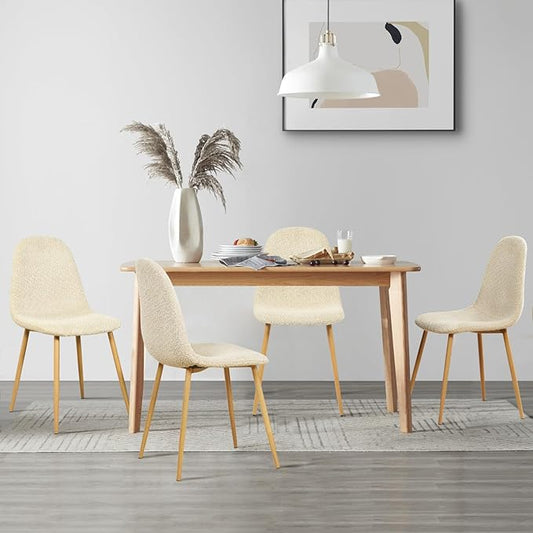 FurnitureR Dining Chairs Set of 4, Upholstered Chenille Fabric Dining Room Seating with Sturdy Metal Legs, Armless Mid-Back Side Chairs for Kitchen, Living Room, Bedroom, Home Office, Beige Cream