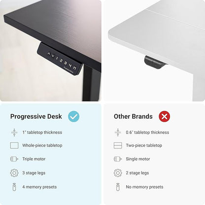 Progressive Desk Stand Up Height Adjustable Electric Standing Desk - L Shaped 60" x 72" Corner Computer Rising Workstation Table - Black Frame, Roasted Walnut Top