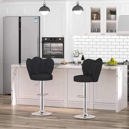 VECELO Bar Stools Set of 2, Adjustable Barstools with Back, Velvet Armless Counter Height Stool Kitchen Island Stool Swivel Bar Chairs for Pub Dining Room Living Room, Black