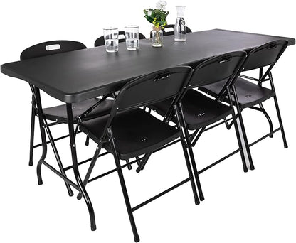 Everyday Home Folding Table - Lightweight Portable Folding Desk - 6-Foot-Long Plastic Table for Camping, Playing Cards, Parties, and Dining (Black)