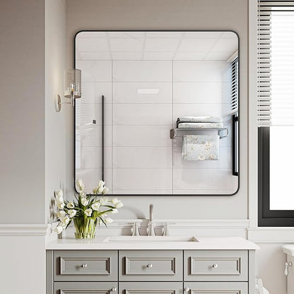 Delma Bathroom Vanity Mirror, Black Framed Bathroom Mirror for Over Sink, High-Definition Bathroom Mirror, Versatile Bathroom Vanity Mirror, Hangs Horizontally or Vertically(30x30, Black)