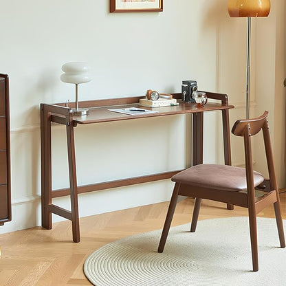 Computer Desk, Foldable Desk, Home Office Desks, Solid Wood Writing Desk, Mid Century Modern Desks, Oak Study Table, Folding Desks for Small Spaces, 31.5 W x 27.6 H x 13.6 D Inches, Walnut