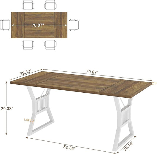 GarveeHome 70.8 Inch Dining Table 4-6 Person, Kitchen Table with Heavy Duty Metal Legs, Farmhouse Dining Room Table for Kitchen, Living Room