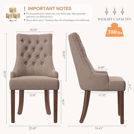 COLAMY Wingback Upholstered Dining Chairs Set of 6, Fabric Side Dining Room Chairs with Tufted Button, Living Room Chairs for Home Kitchen, Taupe