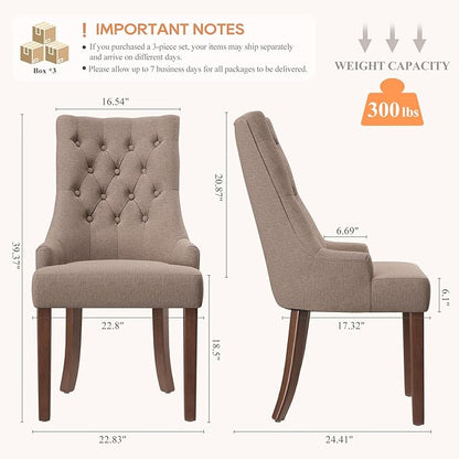 COLAMY Wingback Upholstered Side Dining Room Chairs Set of 6, Fabric Dining Chairs with Tufted Button, Living Room Chairs for Home Kitchen, Taupe