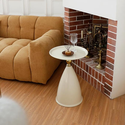 Small Round Side Table for Small Spaces, White Pedestal Modern Couch End Tables for Living Room, Unique Accent Sofa Drink Table Metal Martini Tables for Recliner, Bedroom