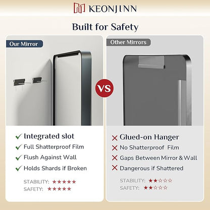 Keonjinn Black Bathroom Mirror for Vanity 24 x 36 Inch Metal Framed Wall Mirror Matte Black Rounded Rectangle Farmhouse Mirror, HD Tempered Glass, Wall-Mounted Decorative Mirror(Horizontal/Vertical)