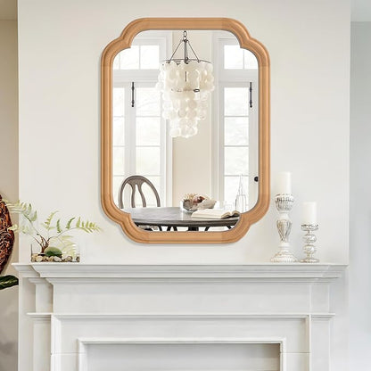 Natural Wood Framed Mirror,18X24 Inch Bathroom Mirror for Over Sink Wood Mirror for Bathroom Modern Rounded Corner Rectangle Wall Mounted Mirror for Bathroom (Horizontal/Vertical)
