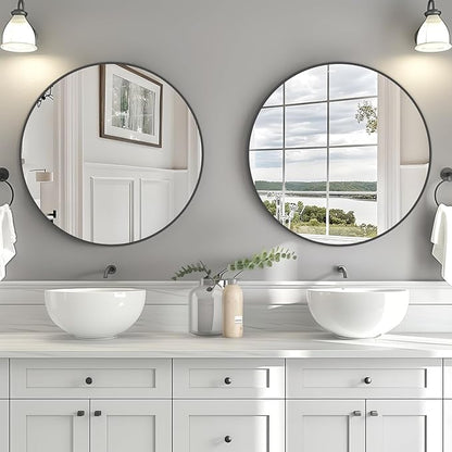 HOMECOOKIN Round Wall Mirror 24" Black Circle Mirror for Bathroom with Metal Framed, Round Gold Mirror for Wall Decor, Vanity, Entryway Living Room