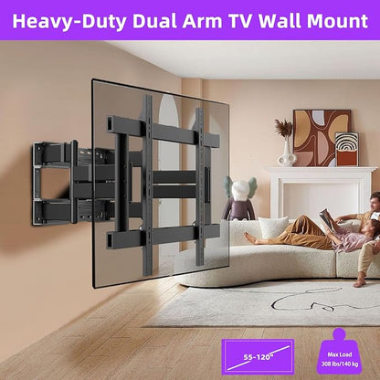 Full Motion TV Wall Mount for 55-120 Inch TVs,308Lbs Heavy Duty,Ultra-Slim 8 Articulating Arms,Tilt, Swivel & Extension,Preassembled,Avoid sockets,Max VESA 850x600,Fits 16-24" Studs,XL-DY867