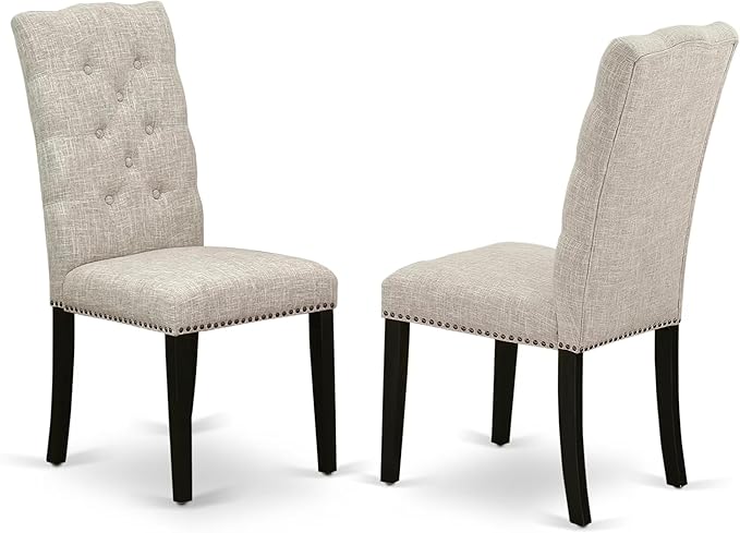 East West Furniture V627EL635-6 6 Piece Dining Table Set Contains a Rectangle Dining Room Table with V-Legs and 4 Doeskin Linen Fabric Parson Chairs with a Bench, 40x72 Inch, Multi-Color
