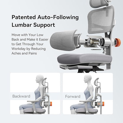 Newtral Office Chair Ergonomic - Home Office Desk Chair, Big and Tall Office Chair, Auto-Following Lumbar Support, 4D Armrest, Adjustable Seat Depth and Heigt (with Footrest + Laptop Tray, Gray)