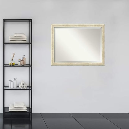 Amanti Art White Bathroom Mirror for Over Sink, 35x45 Country White Wash Rectangle Vanity Mirror, X-Large Rustic Farmhouse Wood Frame, Hangs Horizonally and Vertically, Bathroom Wall Decor, Beveled