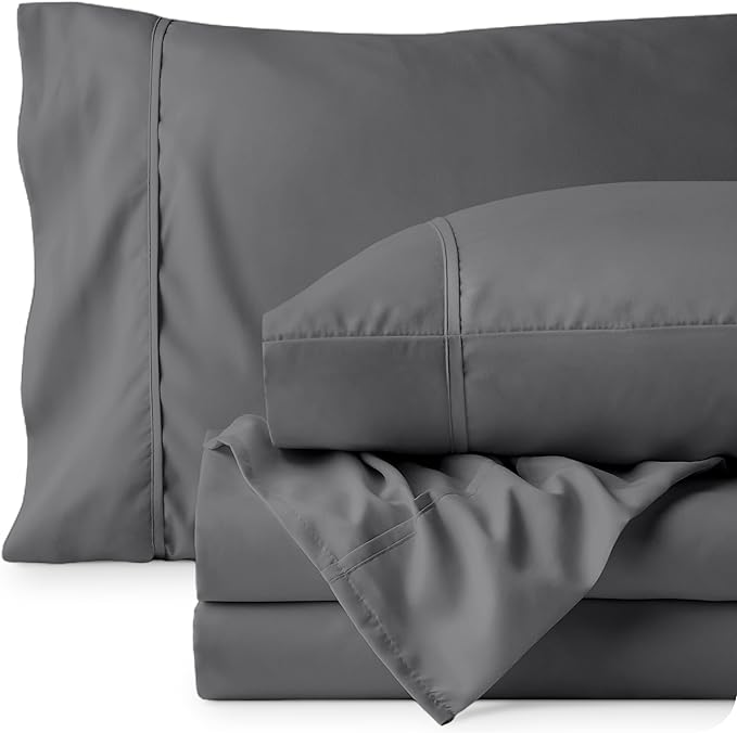 Bare Home Full Sheet Set - Luxury 1800 Ultra-Soft Microfiber Full Bed Sheets - Double Brushed - Deep Pockets - Easy Fit - 4 Piece Set - Bedding Sheets & Pillowcases (Full, Grey)