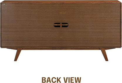 NTC Sapa Mid-Century Modern Solid Wood Sideboard – 4-Door Accent Buffet Cabinet with Carved Geometric Fronts, for Living Room, Dining Room, or Entryway, Effortless Assembly, Dark Walnut