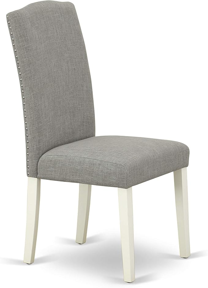 East West Furniture CAEN5-LWH-06 5 Piece Dining Room Furniture Set Includes a Rectangle Dining Table and 4 Dark Shitake Linen Fabric Upholstered Parson Chairs, 36x60 Inch, Linen White