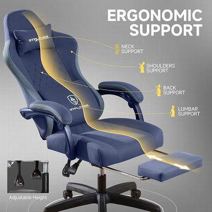 GTPLAYER Office Chair, Gaming Computer Desk Fabric Chair with Footrest, High Back Ergonomic Office Chair with Pocket Spring Lumbar Support and Linkage Armrests Adjustable Height Swivel for Home Task