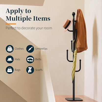 Yoobure Coat Rack Freestanding with Natural Marble Base - Cactus Coat Tree with 6 L-shaped Hooks, Heavy Duty Coat Hanger Stand, Metal Coat Rack Stand for Entryway, Hall Tree for Jacket/Hat/Clothes/Bag