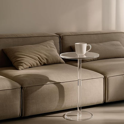 Acrylic Side Table, Round Drink Table for Small Spaces – Modern Clear End Table for Bedroom, Living Room, Office, Outdoor, Bathroom | Minimalist Design, Easy Assembly 11.8" W x 21" H
