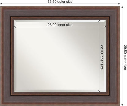 Amanti Art Brown Wall Mirror 30x36 Moab Brown Bronze Rectangle Bathroom Mirror for Wall Decor Living Room, Large Modern Frame, Hangs Horizonally and Vertically, Bathroom Decor, Beveled Edge